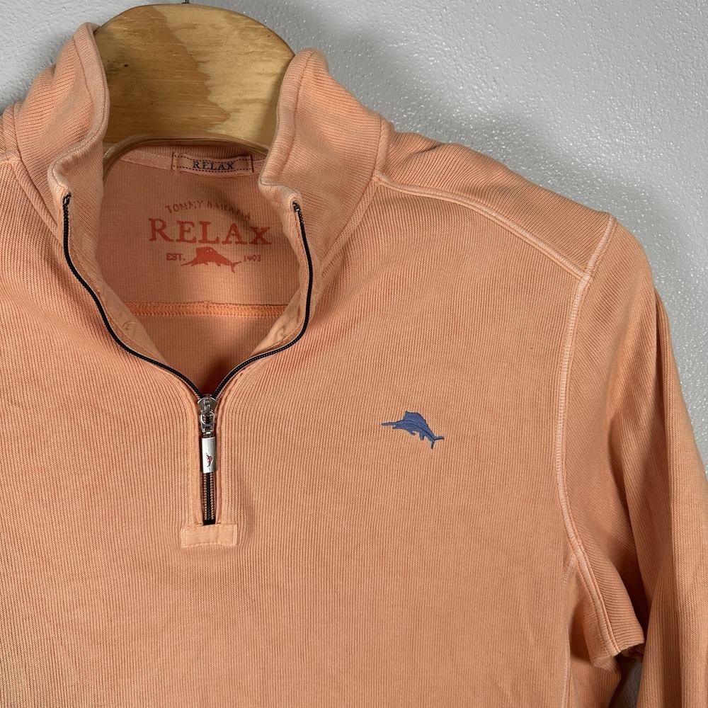 Tommy Bahama Relax 1/4 Zip Pullover Sweatshirt Mens XL Light Orange 100% Cotton